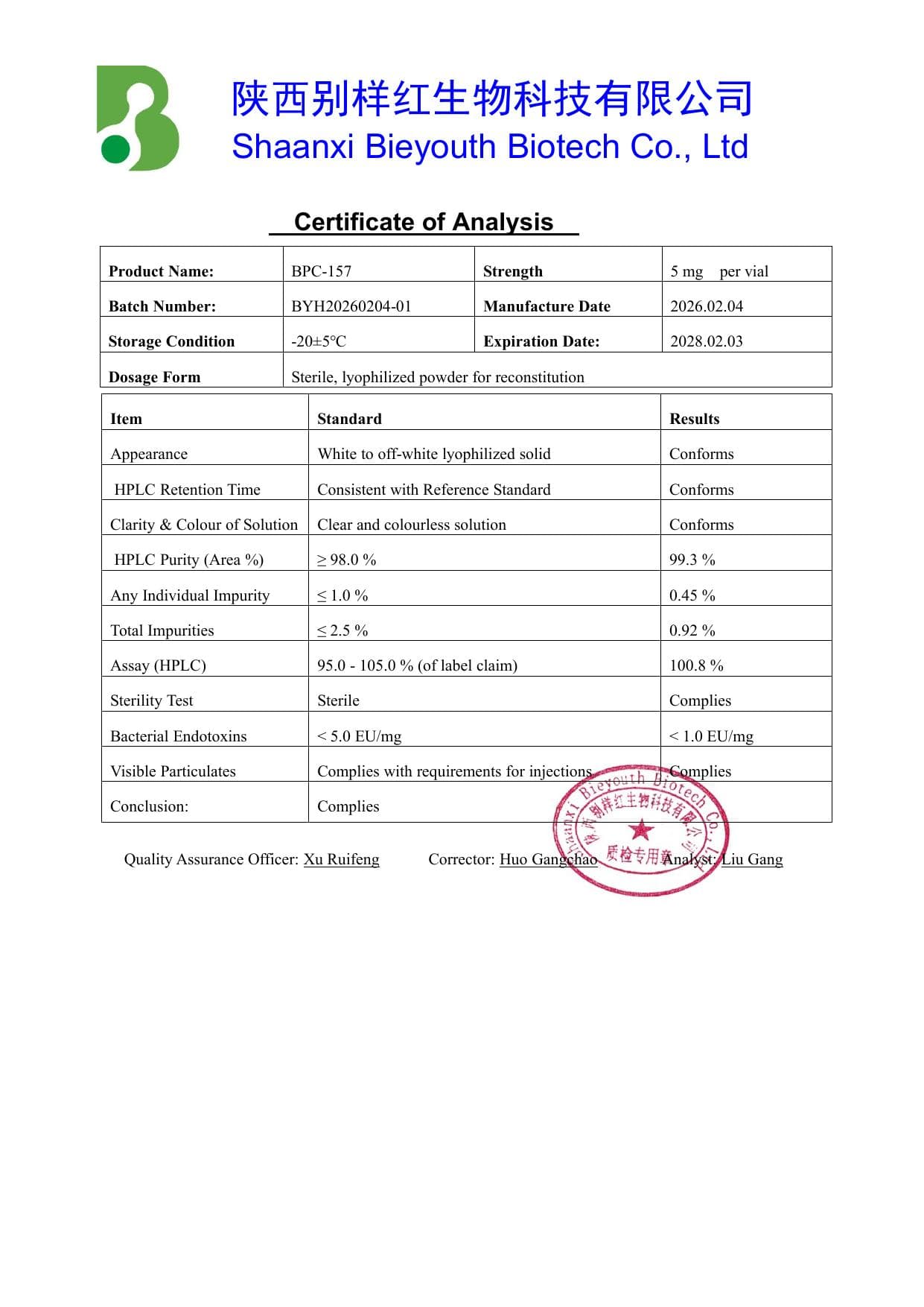 BPC-157 5mg certificate preview