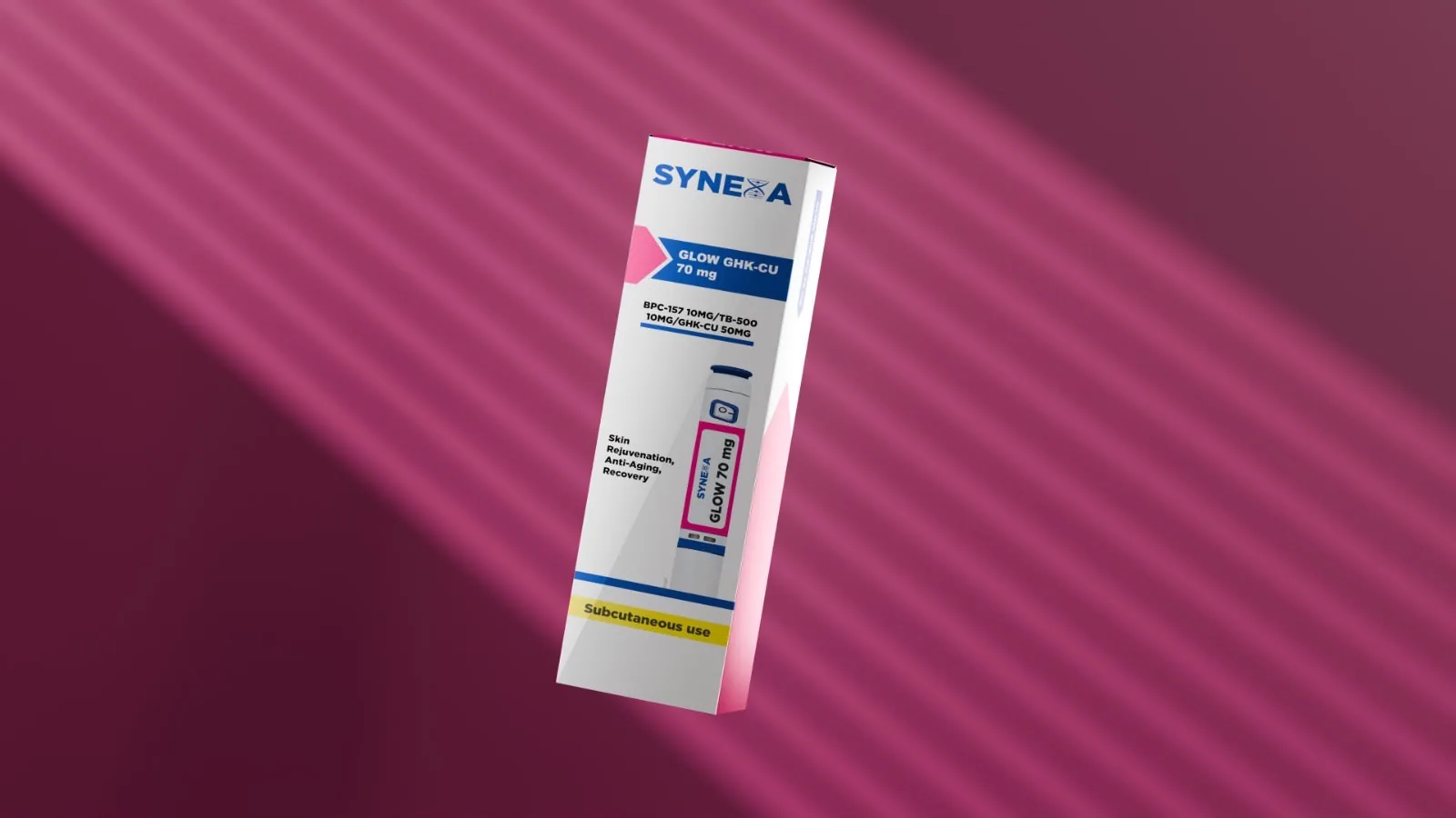 Synexa Glow GHK-CU 70mg pre-filled research pen in original product packaging - image 2