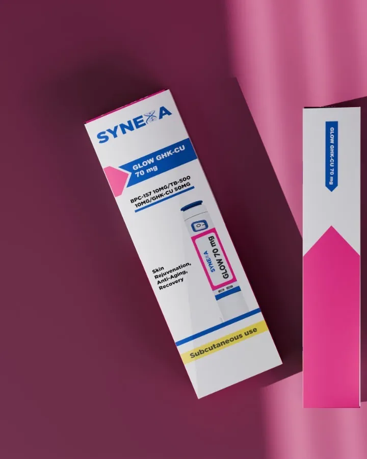 Synexa Glow GHK-CU 70mg pre-filled research pen in original product packaging - image 4