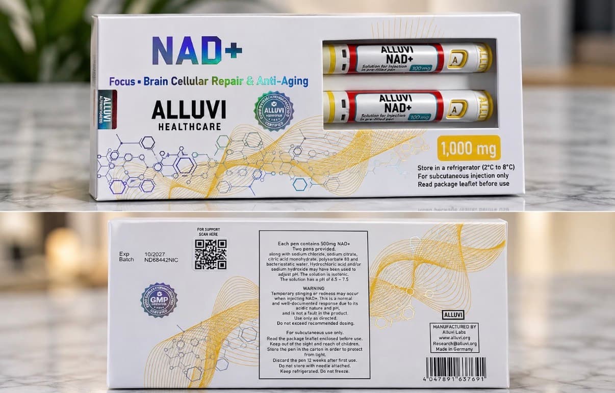 Alluvi Healthcare NAD+ 1000mg set containing two 500mg pens