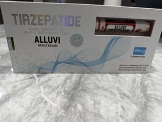 Alluvi Tirzepatide 40mg pre-filled research pen shown in its original labelled retail packaging